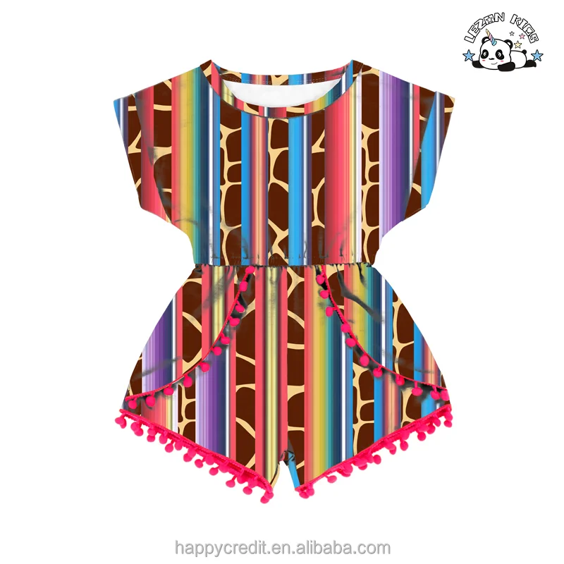 LEZONKIDS - Customized Red Rose Stripe Printed Children's Summer Jumpsuit Little Girl Baby Clothes Cute Girls Clothing Sets
